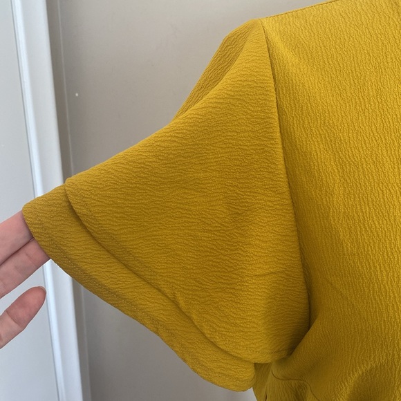 A New Day Mustard Yellow Faux-Wrap Peplum Blouse - Picture 2 of 7